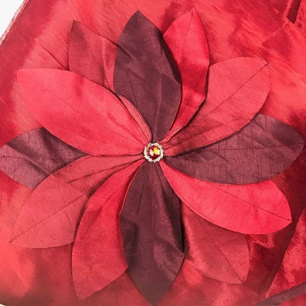 Metallic Red Pointsetta Appliqué Tree Skirt - Picture 5 of 9